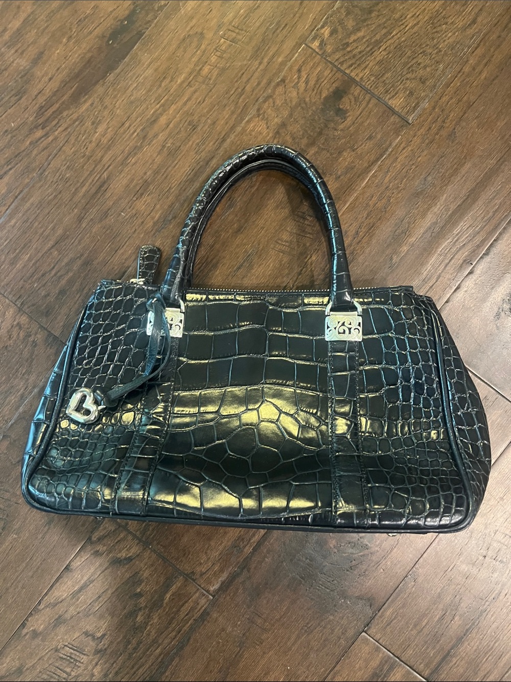 Brighton Navy Blue Leather Crocodile Embossed Bag EUC Timeless Old Money Bespoke